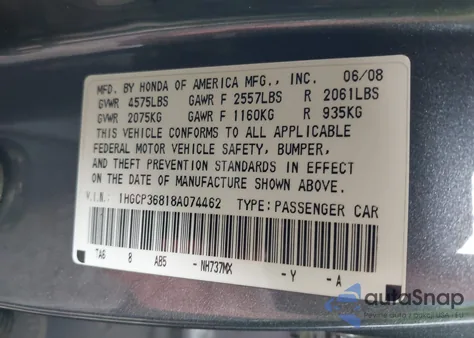 2008 Honda Accord 3.5 Ex-L z USA, uszkodzony, nr VIN 1HGCP36818A074462